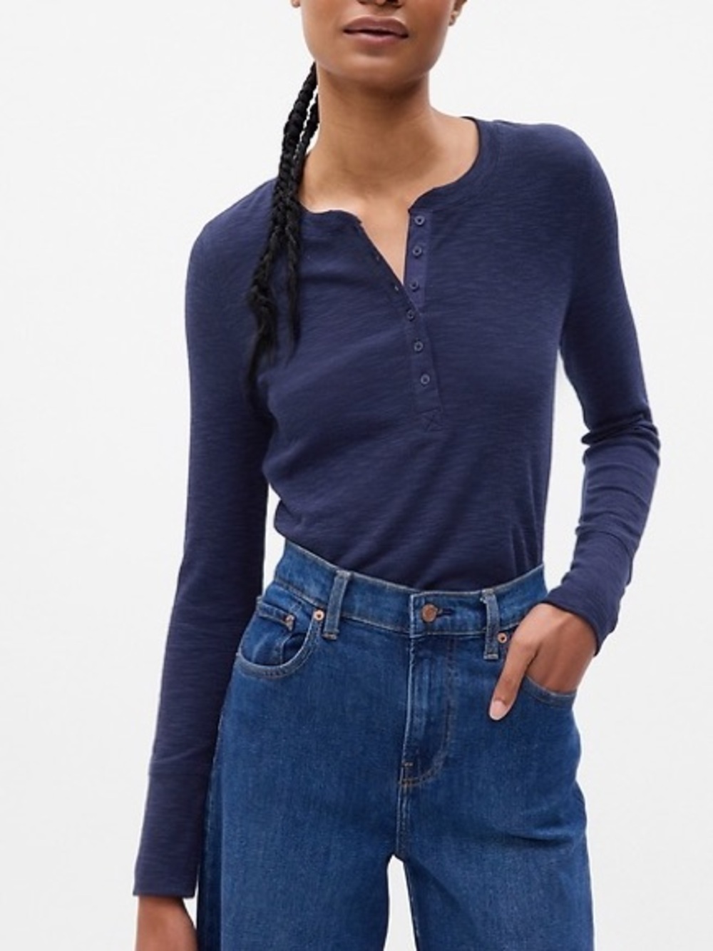 GAP - Ribbed Henley Long Sleeve Tee Sz Large